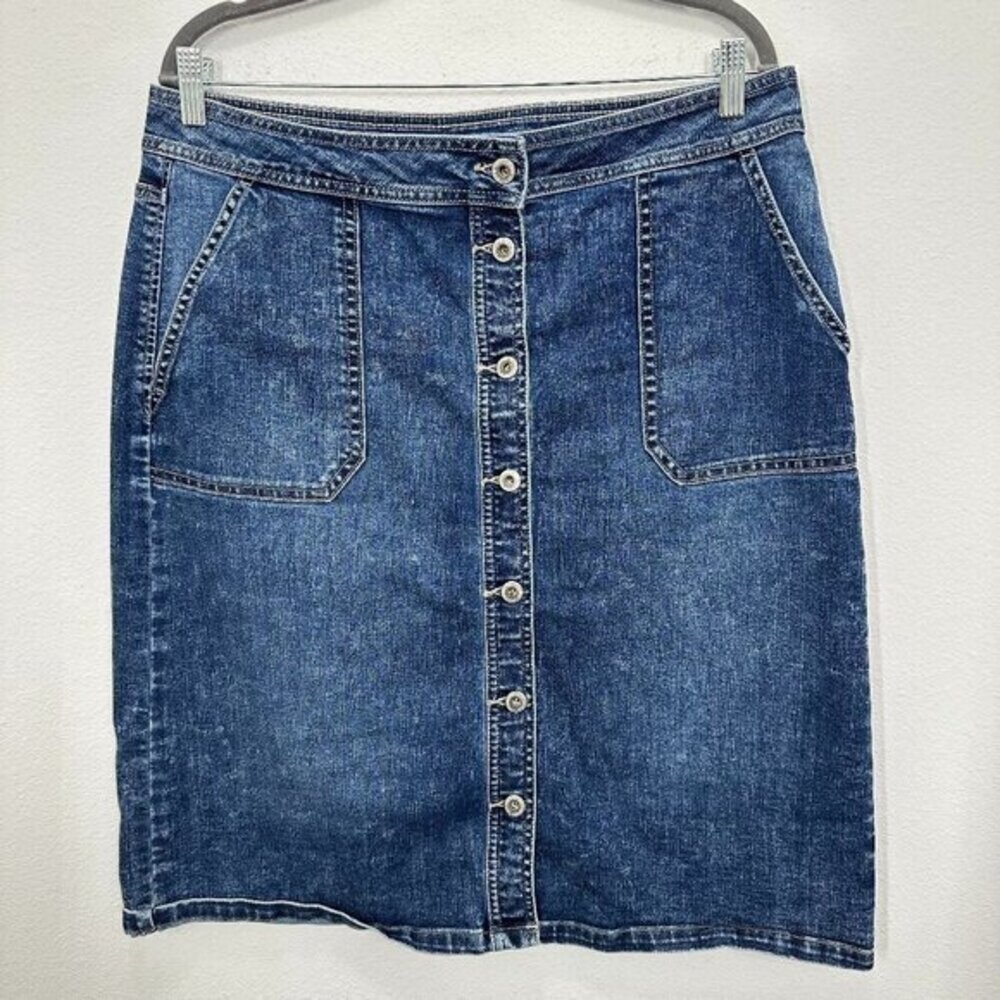 Denim Jean Skirt‎ Retro Y2K Style Button Front Midi Length Liz Claiborne Size 12